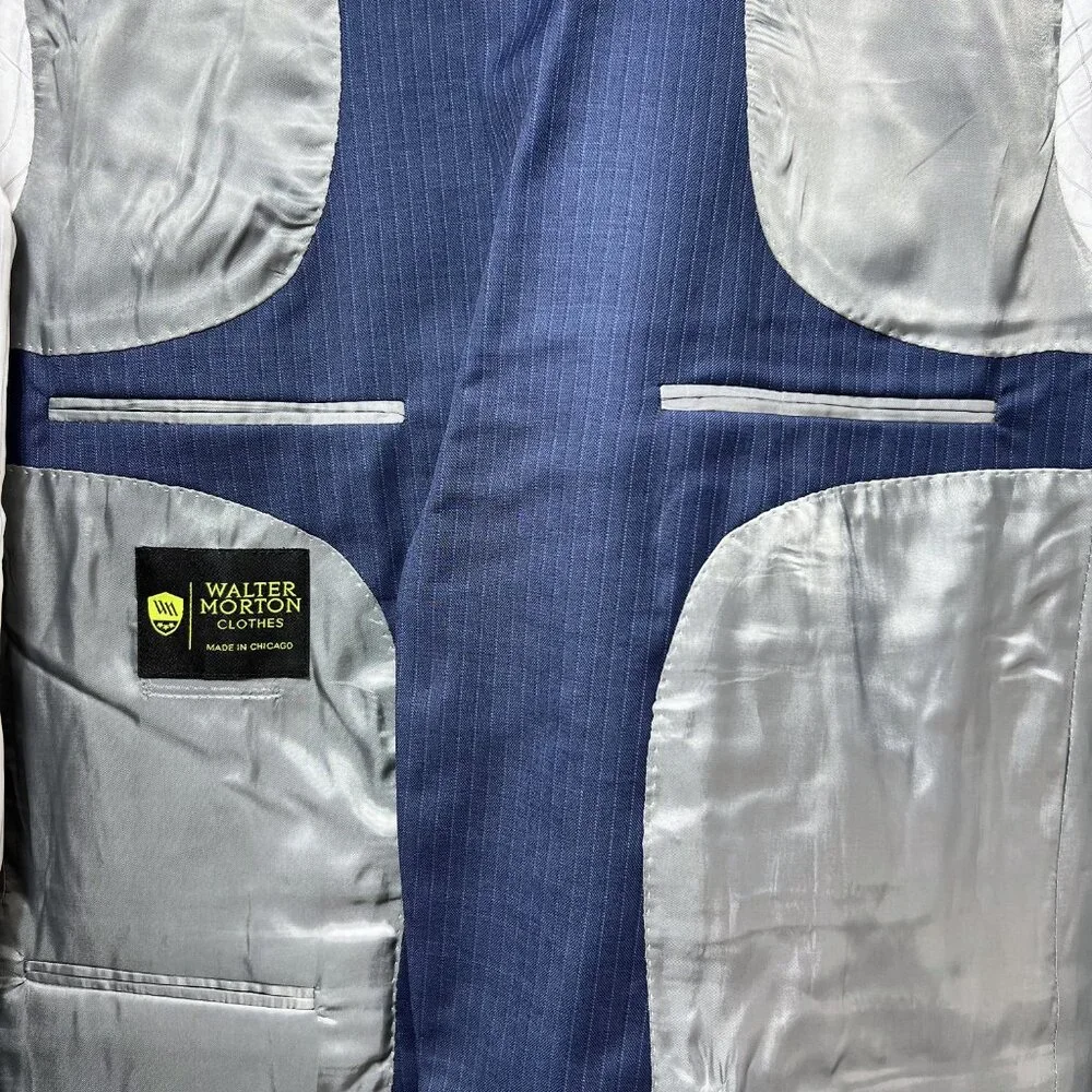 NWT 2 Pc 46L WALTER MORTON Men's Blue Pin Stripe Worsted Wool Blend Suite
